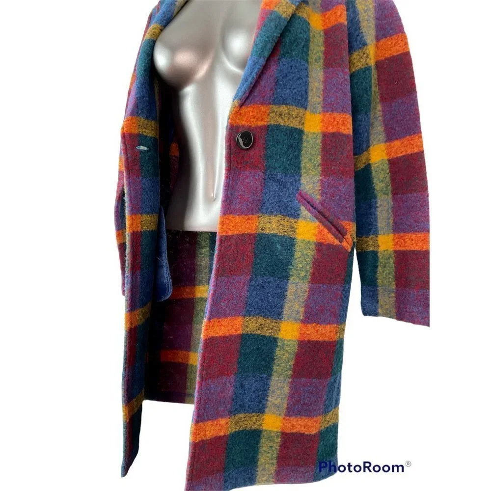 *SOLD* Rachel Zoe Women’s Plaid Coat Multicolor Size Small NWT. Wool long winter - Picture 4 of 7
